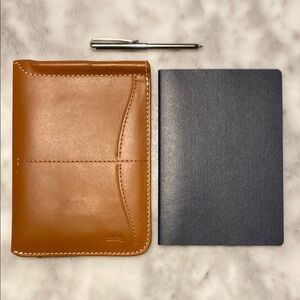 Bellroy Brown Leather Passport Wallet with Pen and Notebook